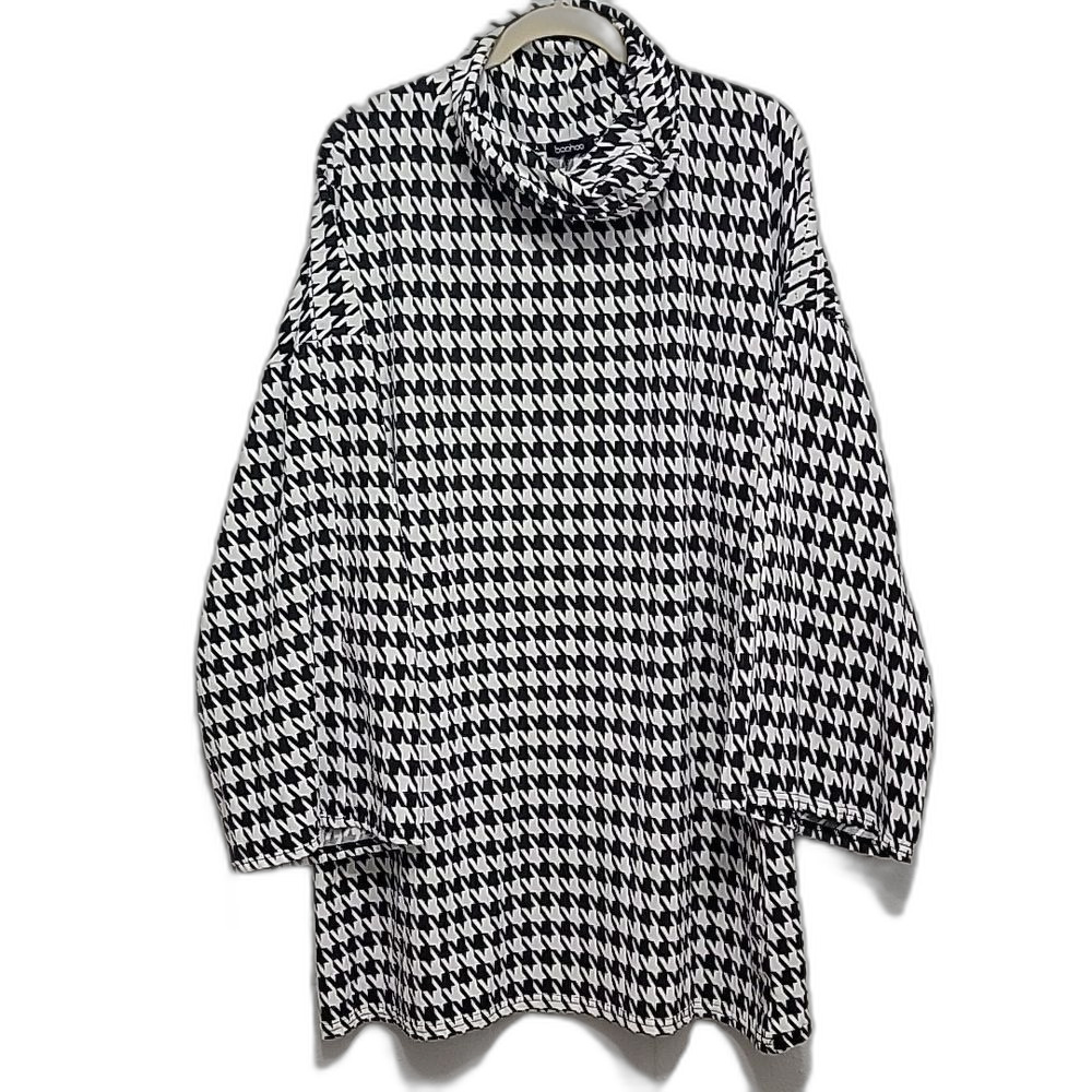 Boohoo Houndstooth Tunic Black White Size 16